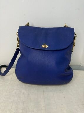 Vintage Henri Bendel Satchel Shoulder Bag Blue Pebbled Leather Detachable Strap